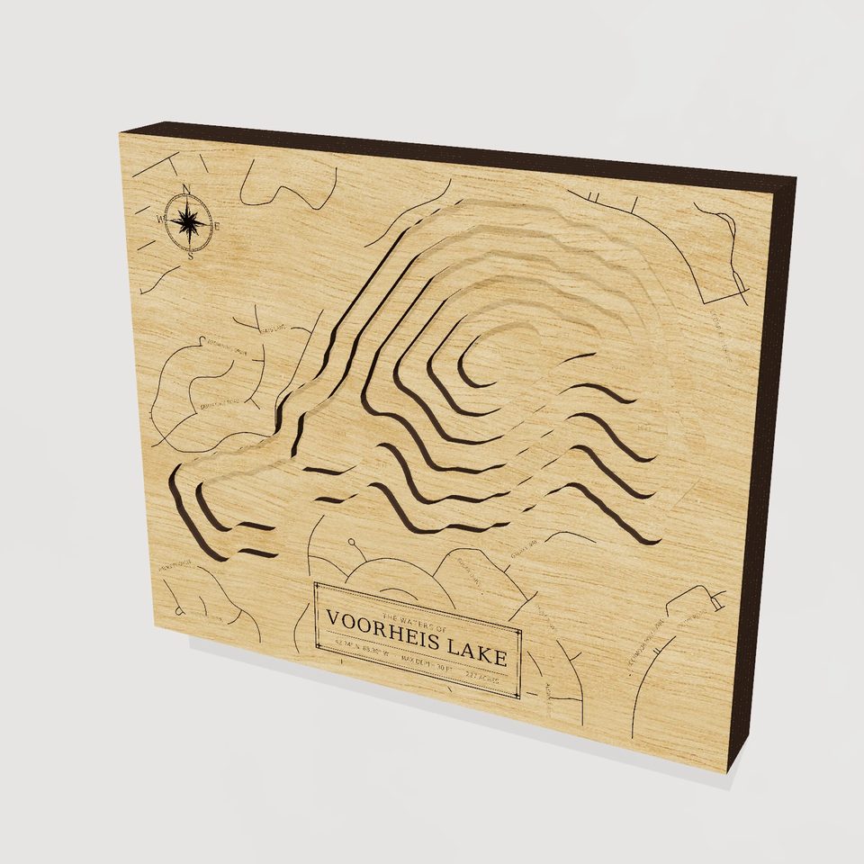 Voorheis Lake 3D wood map, hero view