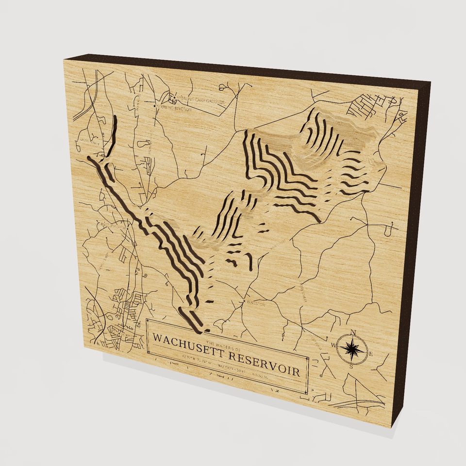 Wachusett Reservoir 3D wood map, hero view