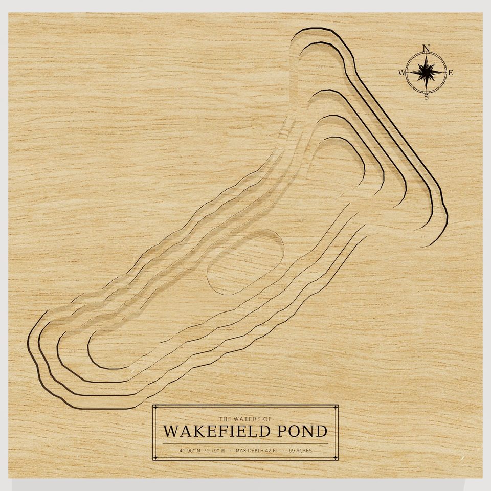 Wakefield Pond 3D wood map, front view