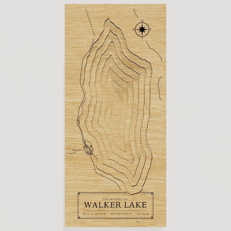 Walker Lake 3D wood map, front view