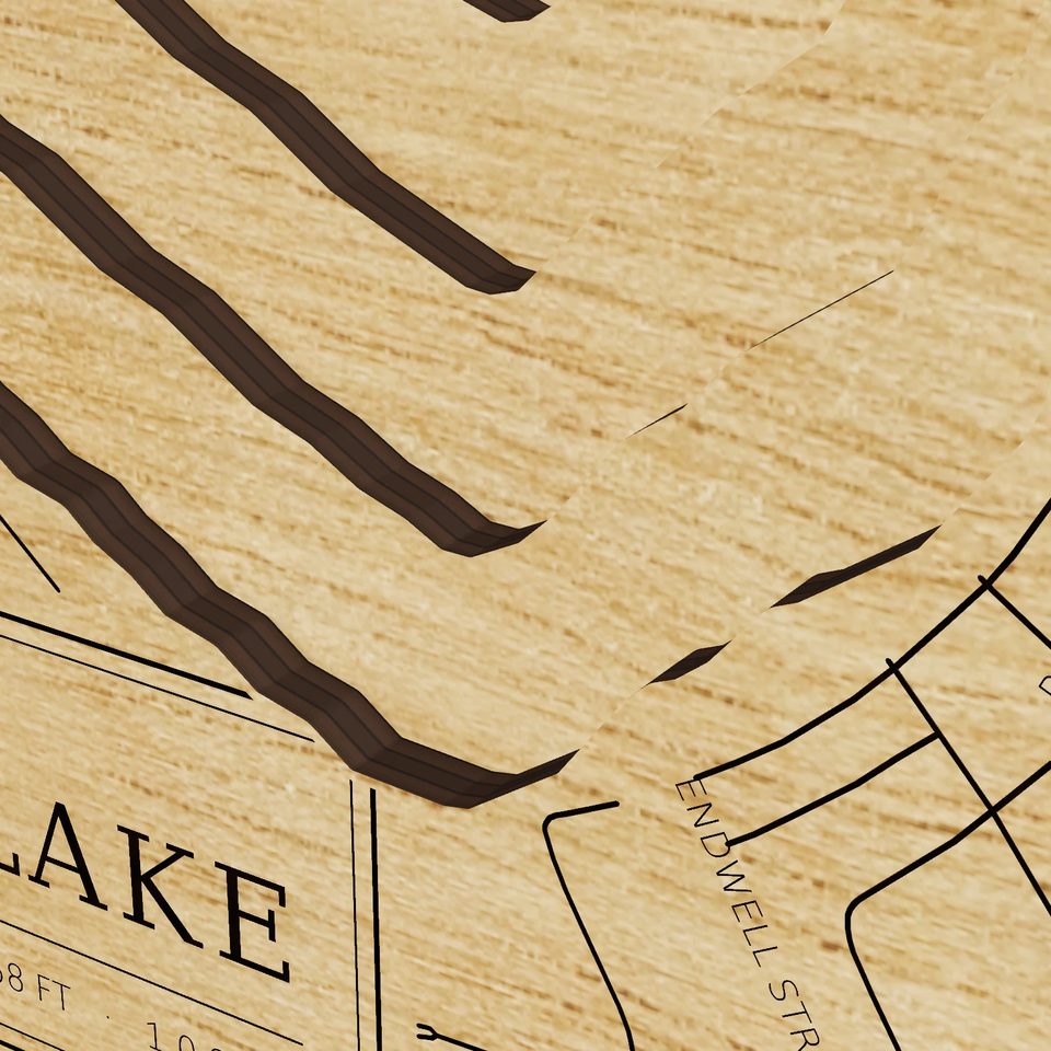 Walled Lake 3D wood map, detail view