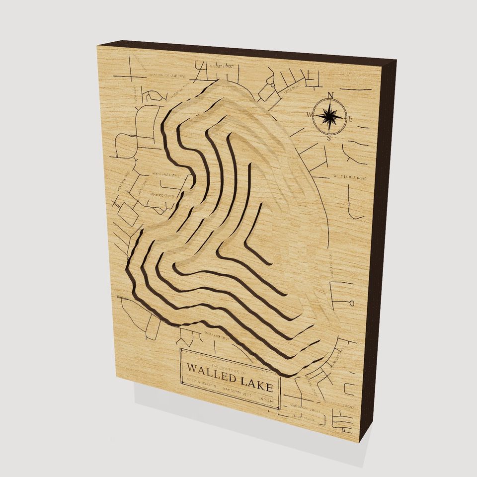 Walled Lake 3D wood map, hero view