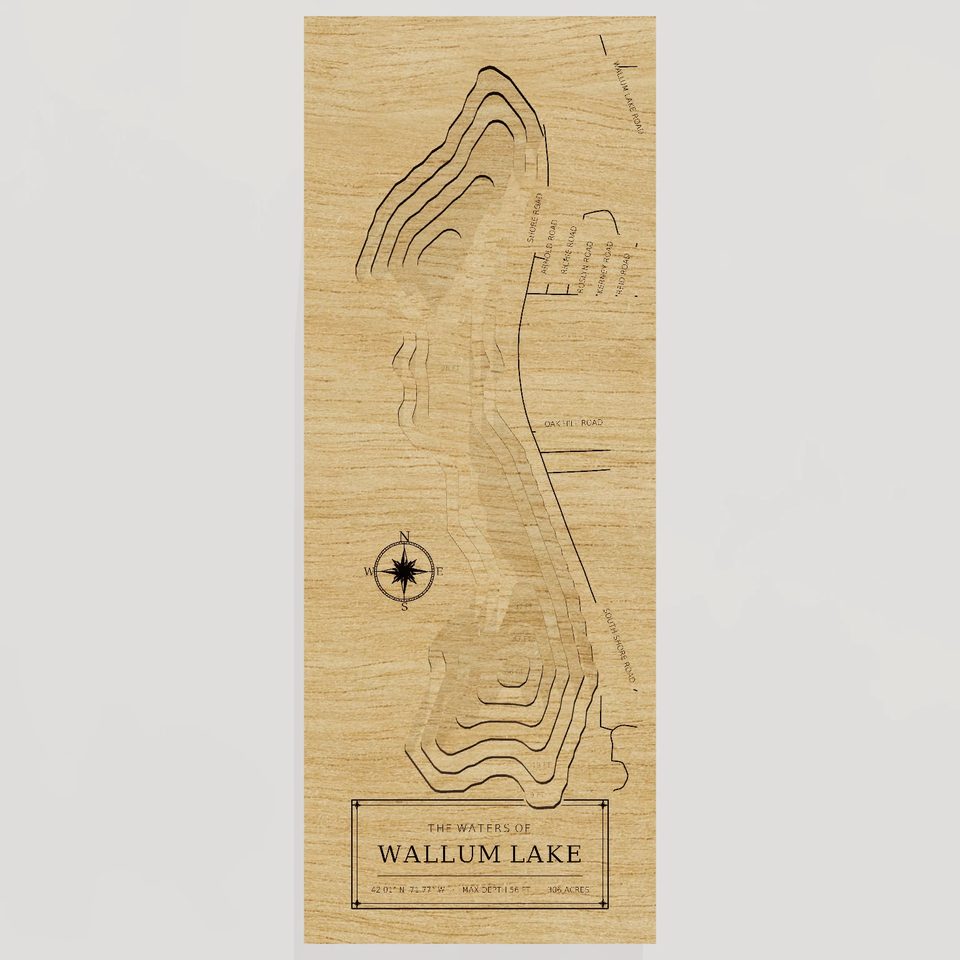 Wallum Lake 3D wood map, front view