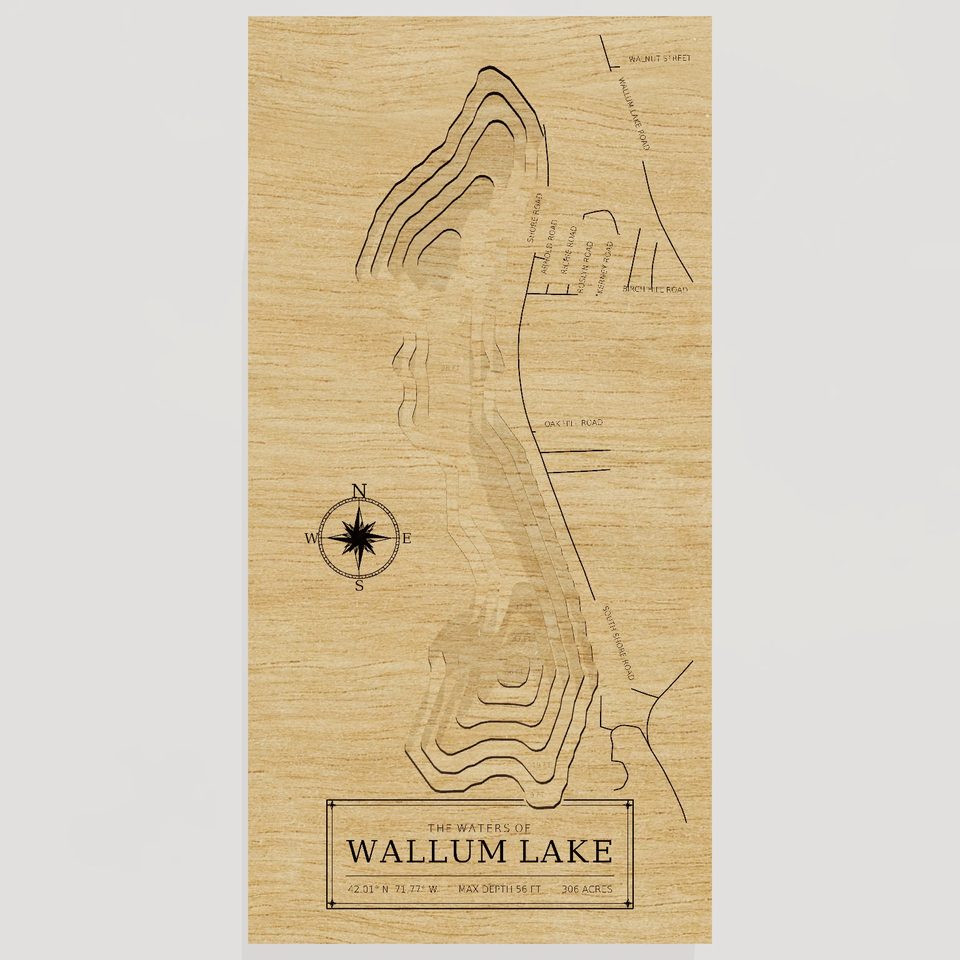 Wallum Lake 3D wood map, front view