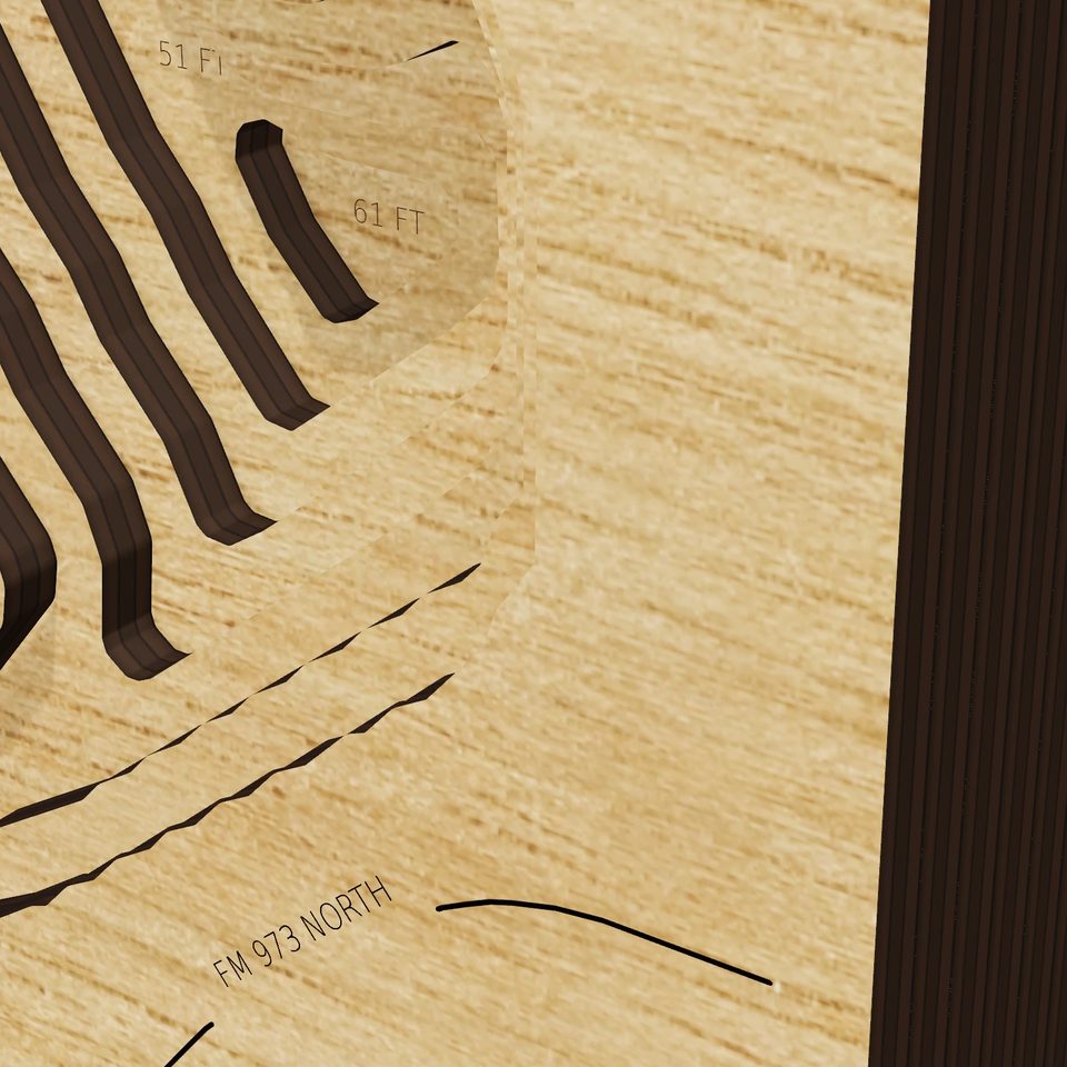 Walter E Long Lake 3D wood map, detail view