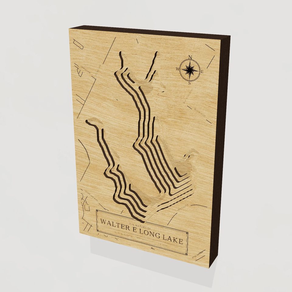 Walter E Long Lake 3D wood map, hero view