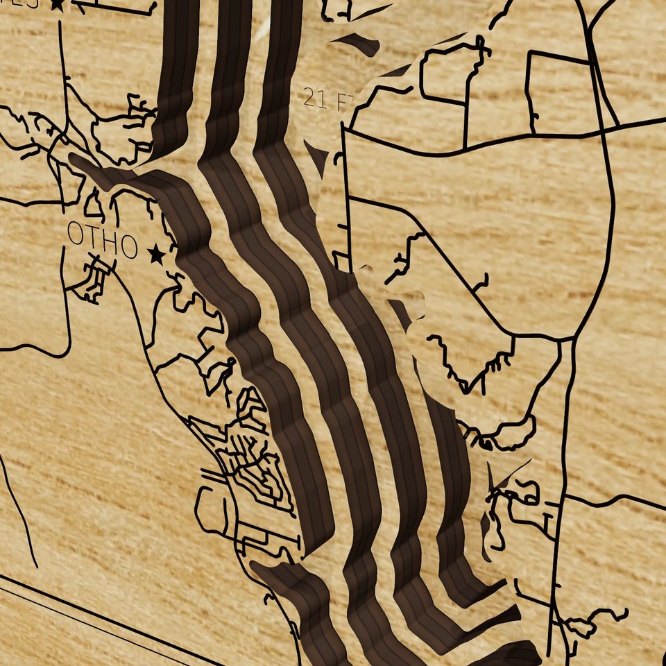 Walter F. George Reservoir 3D wood map, detail view