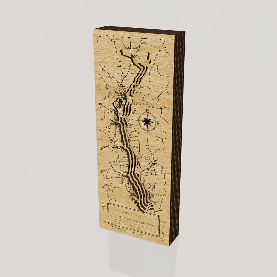 Walter F. George Reservoir 3D wood map, hero view