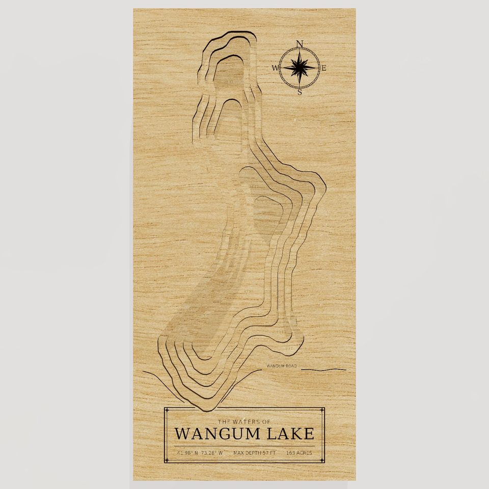 Wangum Lake 3D wood map, front view