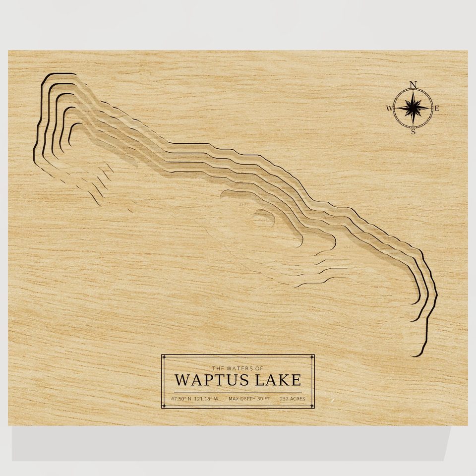 Waptus Lake 3D wood map, front view
