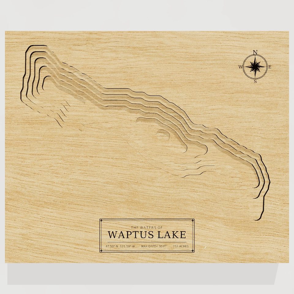 Waptus Lake 3D wood map, front view