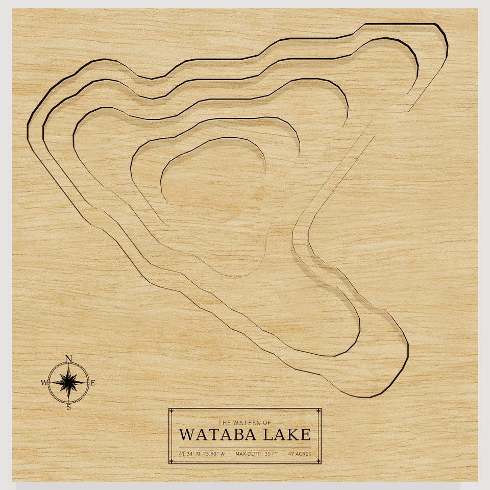 Wataba Lake 3D wood map, front view