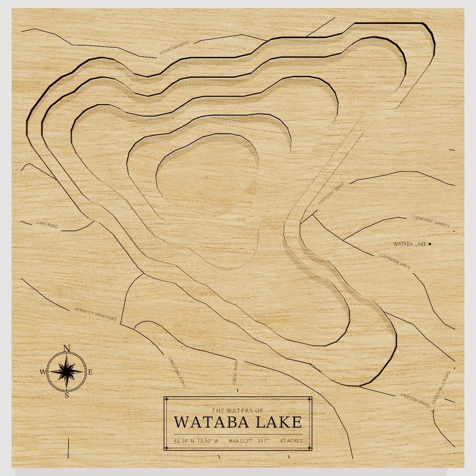 Wataba Lake 3D wood map, front view