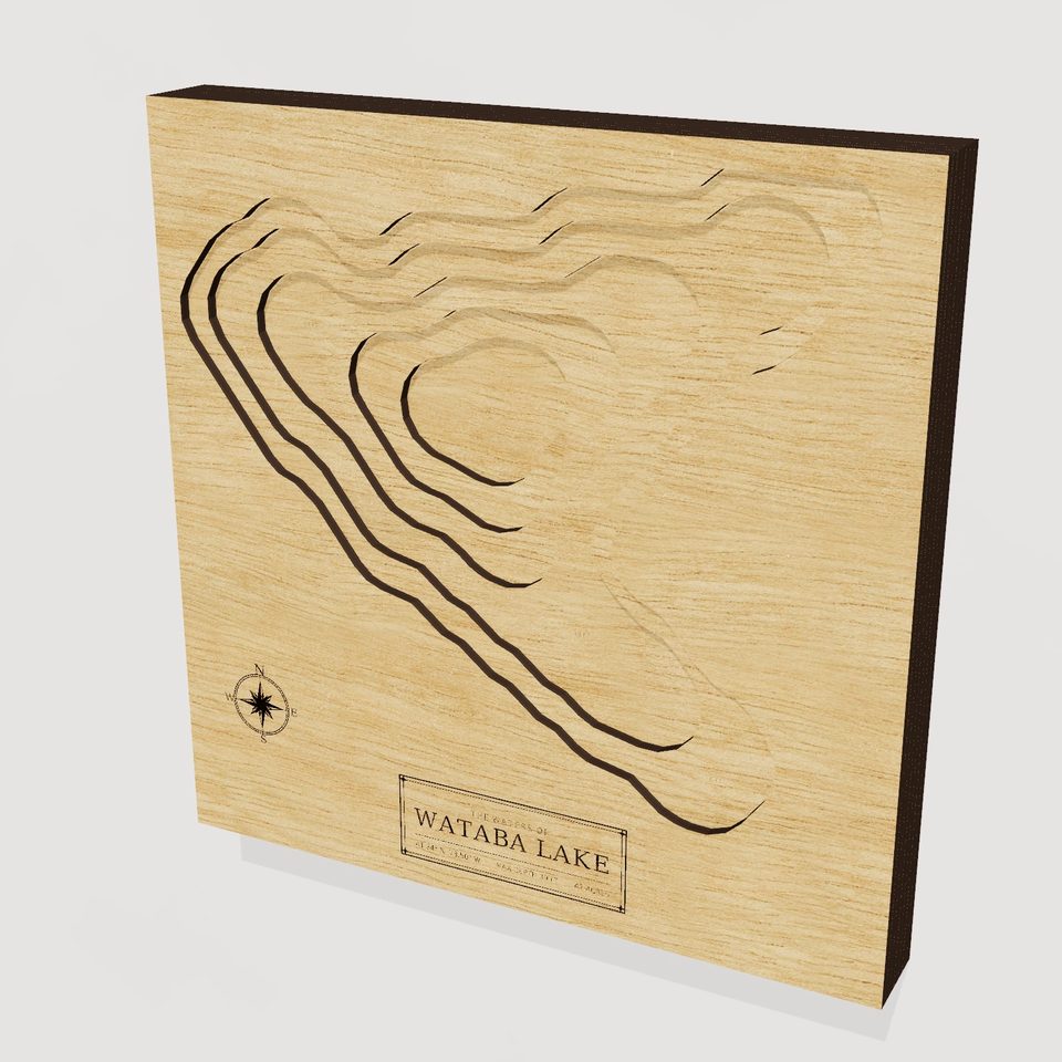 Wataba Lake 3D wood map, hero view
