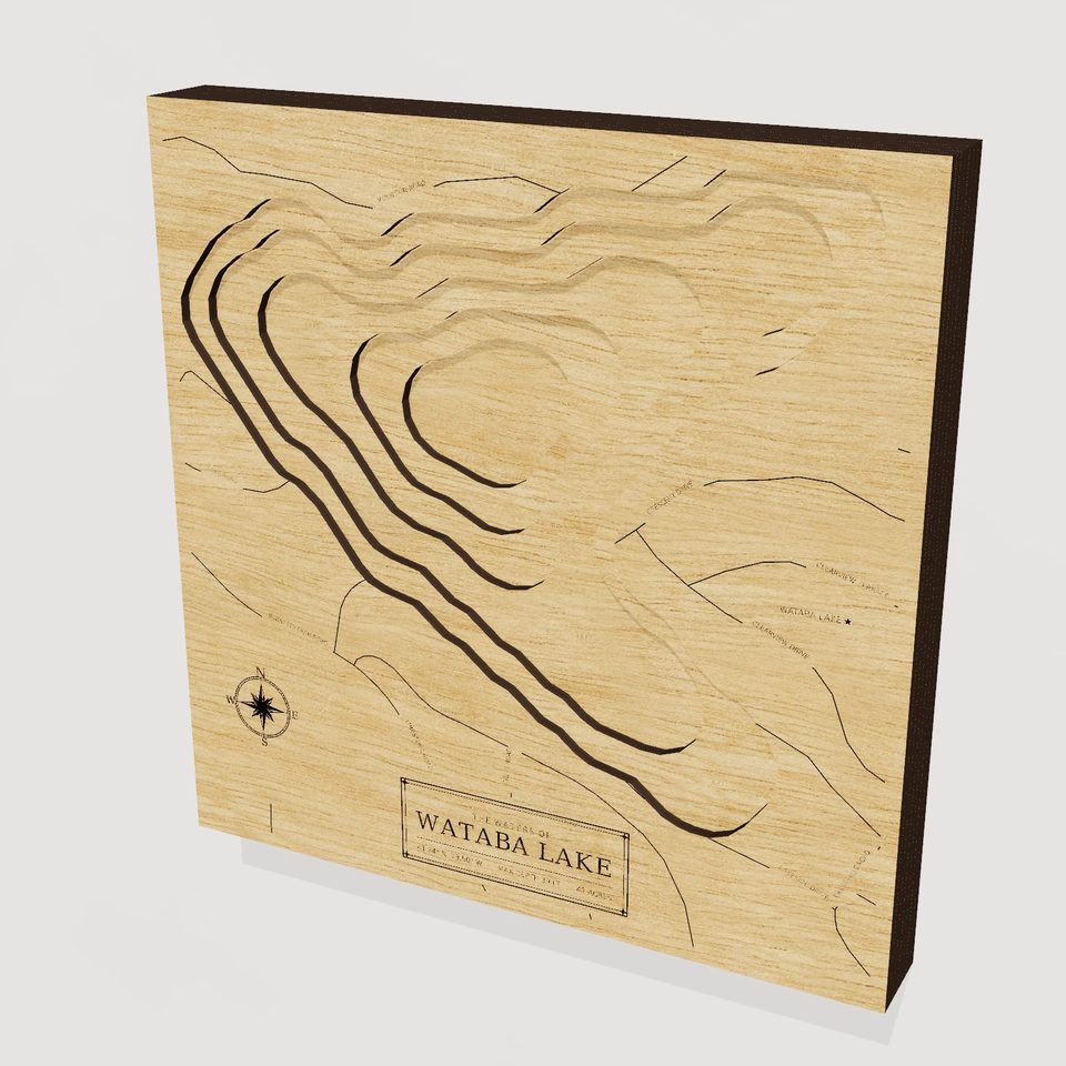 Wataba Lake 3D wood map, hero view