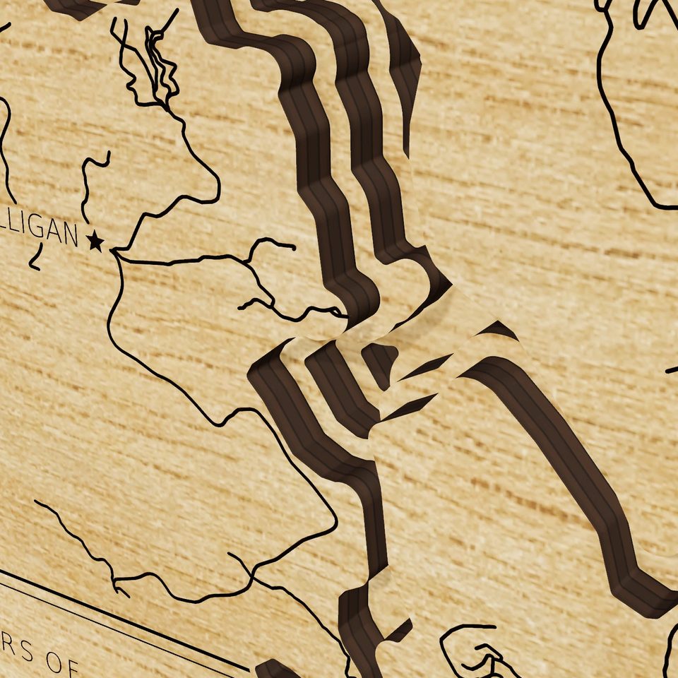 Watauga Lake 3D wood map, detail view