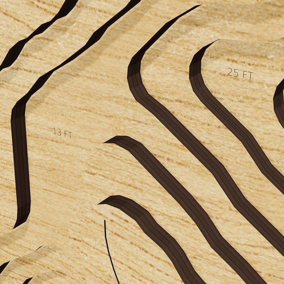 Watkins Lake 3D wood map, detail view