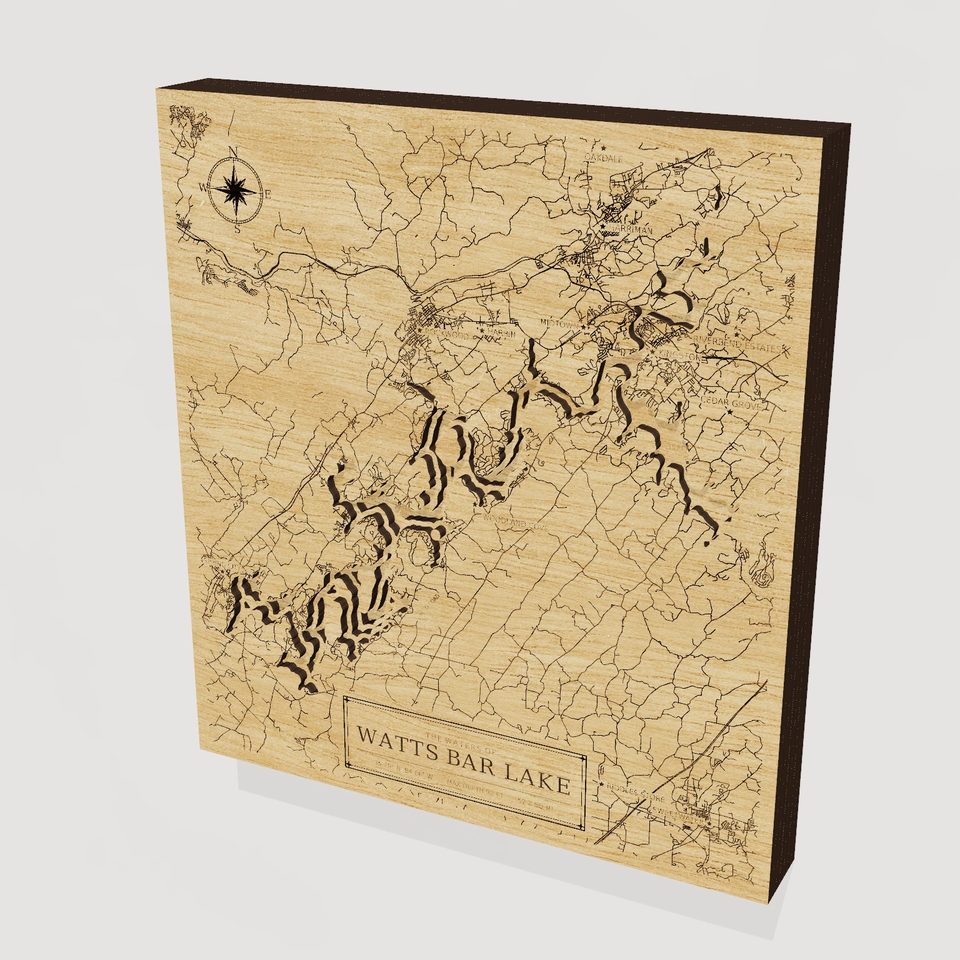 Watts Bar Lake 3D wood map, hero view