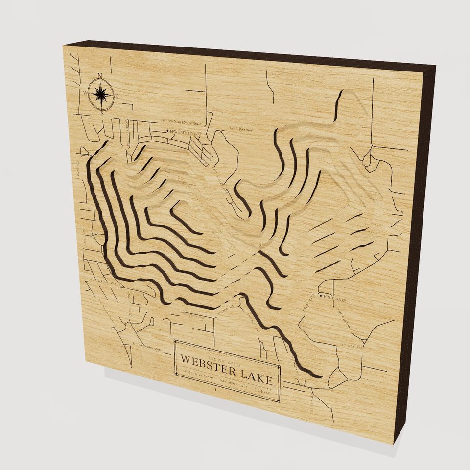 Webster Lake 3D wood map, hero view