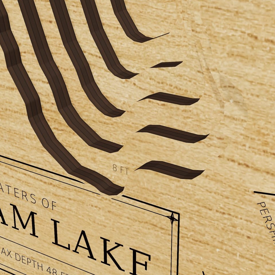 Wenham Lake 3D wood map, detail view