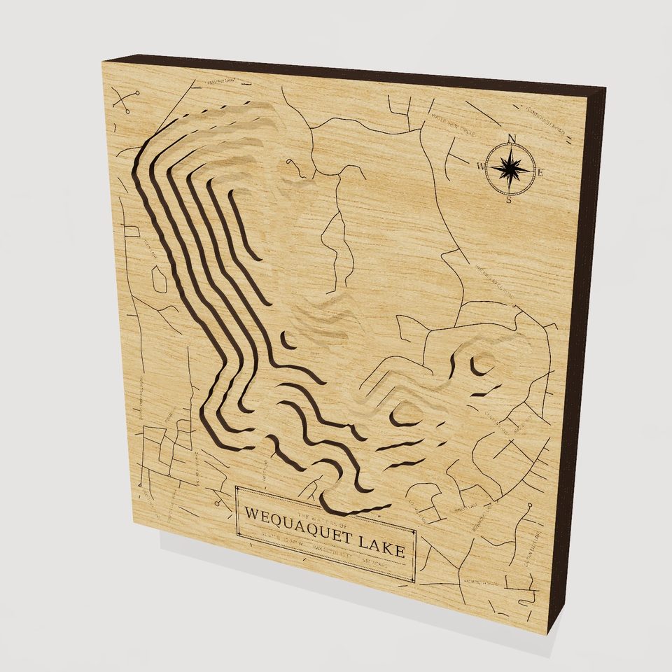 Wequaquet Lake 3D wood map, hero view