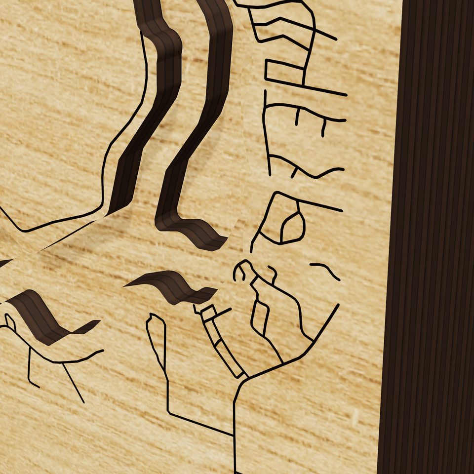 West Okoboji Lake 3D wood map, detail view