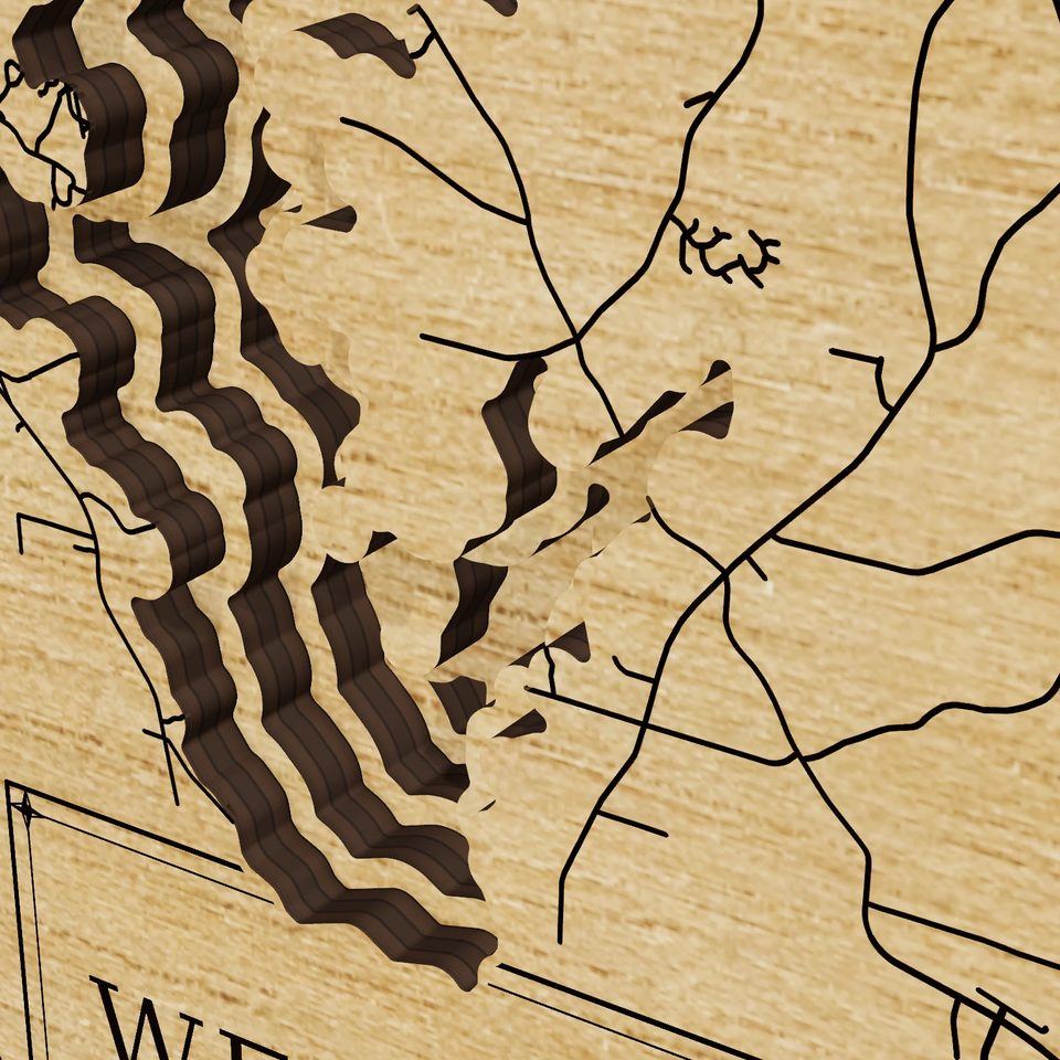 West Point Lake 3D wood map, detail view