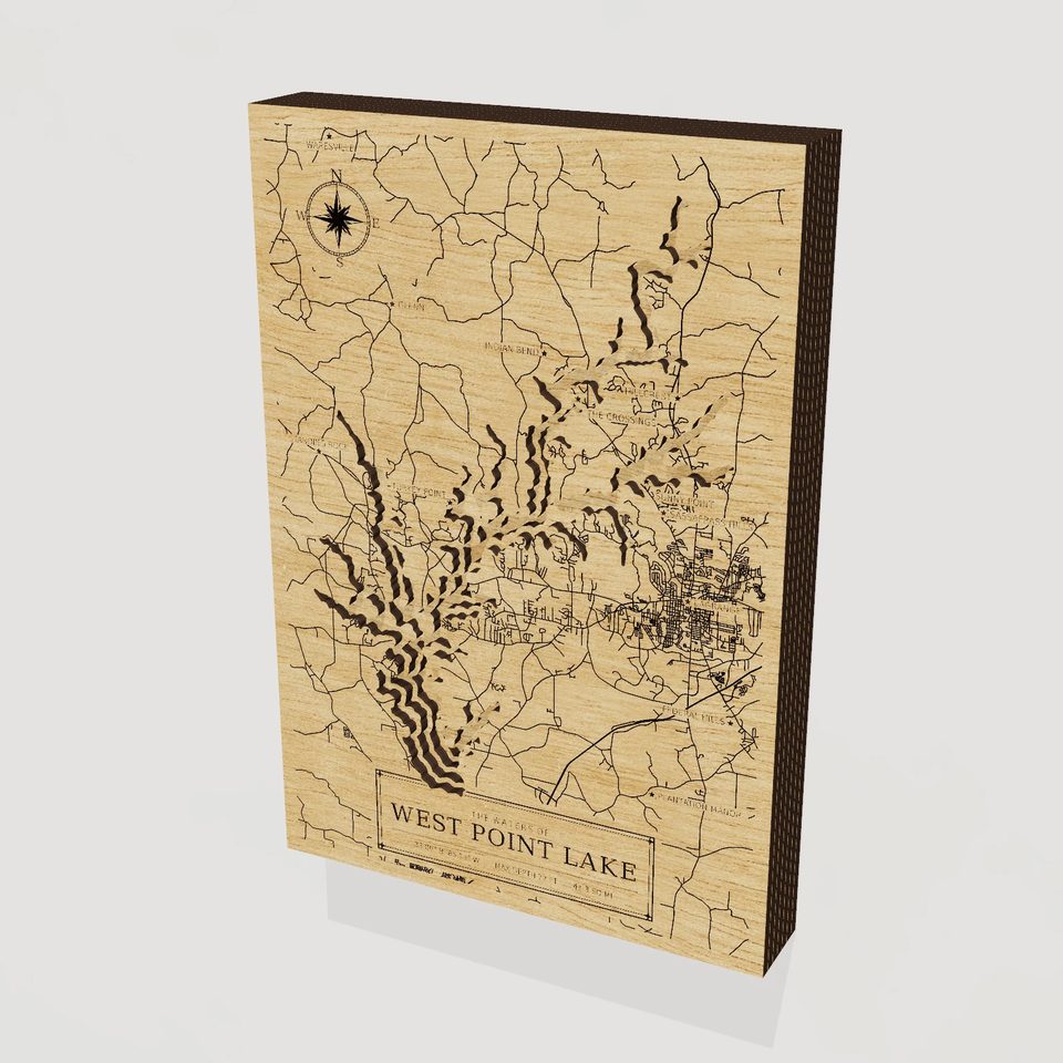 West Point Lake 3D wood map, hero view
