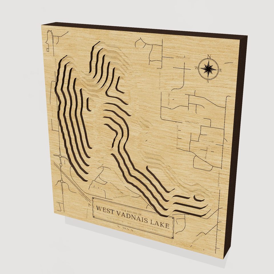 West Vadnais Lake 3D wood map, hero view