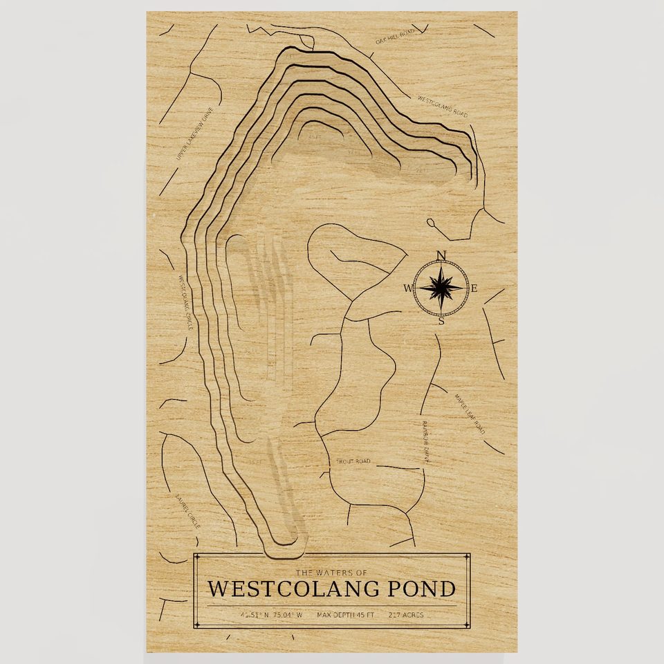 Westcolang Pond 3D wood map, front view