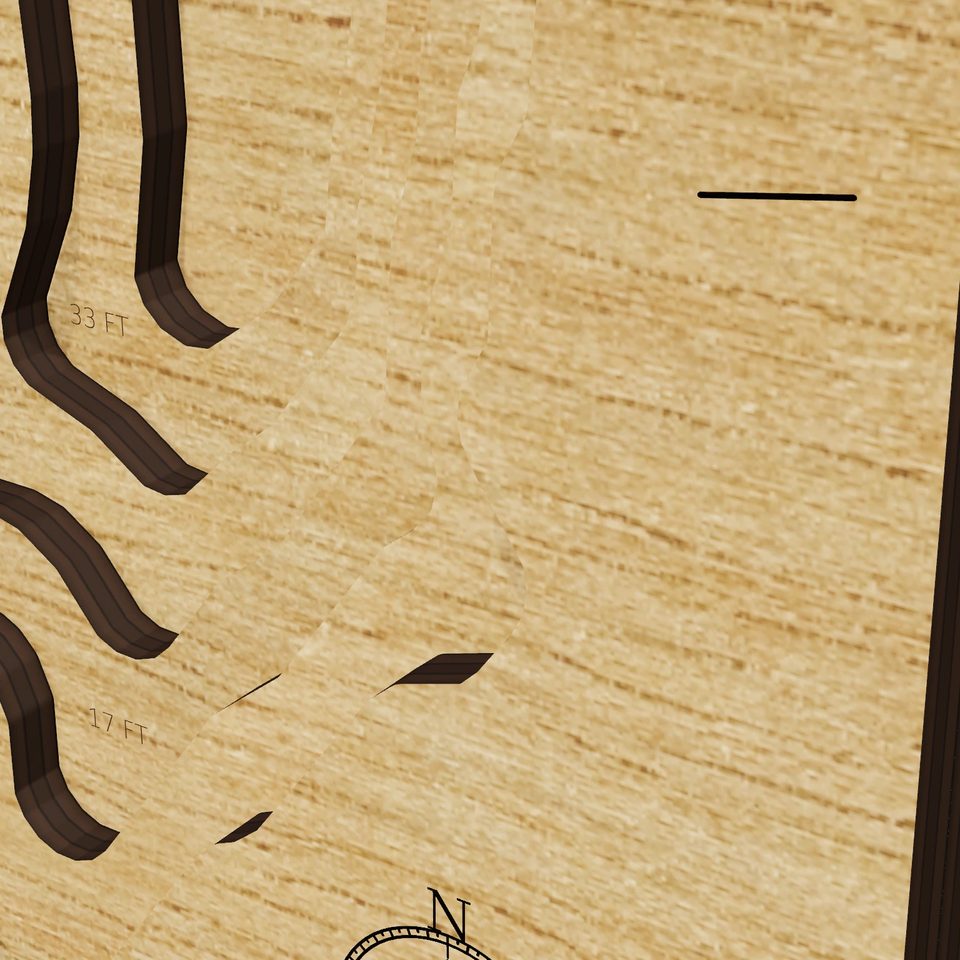 Weymouth Great Pond 3D wood map, detail view