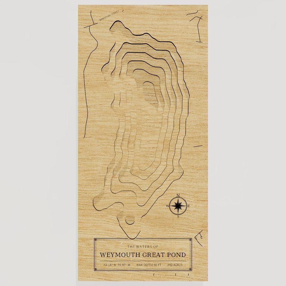 Weymouth Great Pond 3D wood map, front view