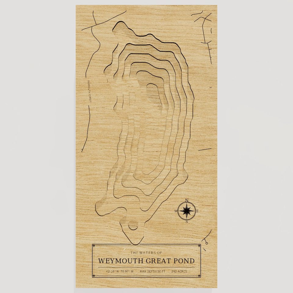 Weymouth Great Pond 3D wood map, front view