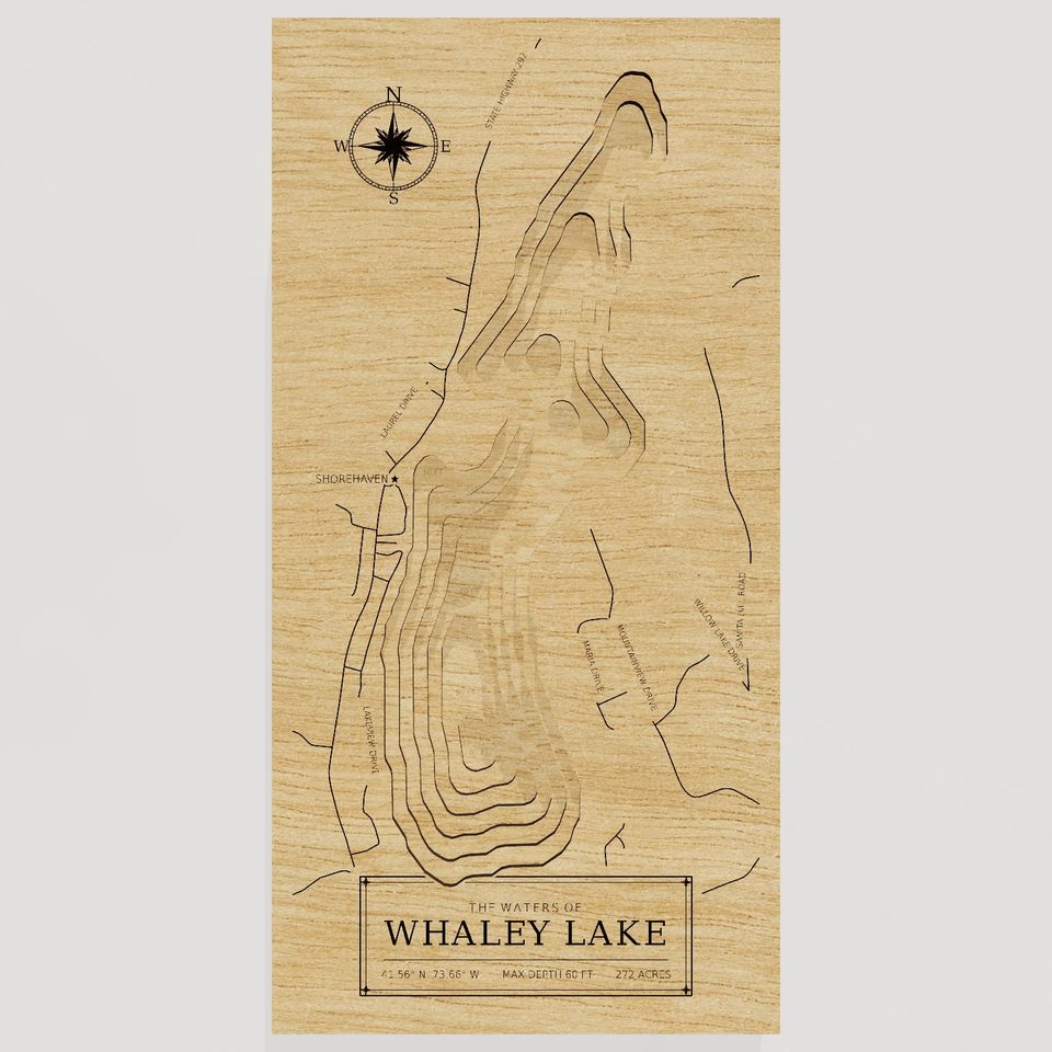Whaley Lake 3D wood map, front view