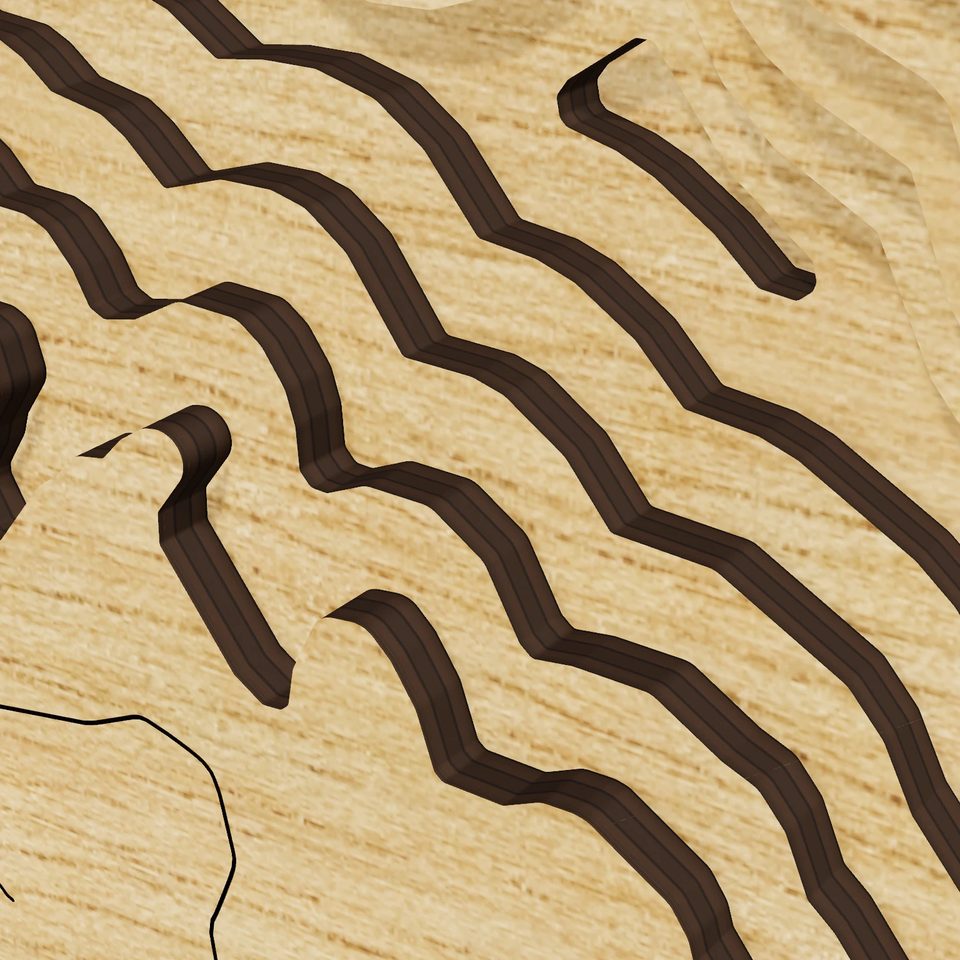 Whiskeytown Lake 3D wood map, detail view