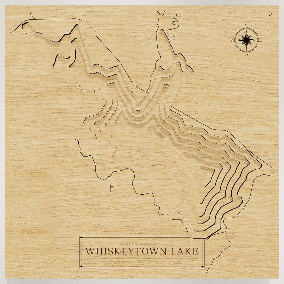 Whiskeytown Lake 3D wood map, front view