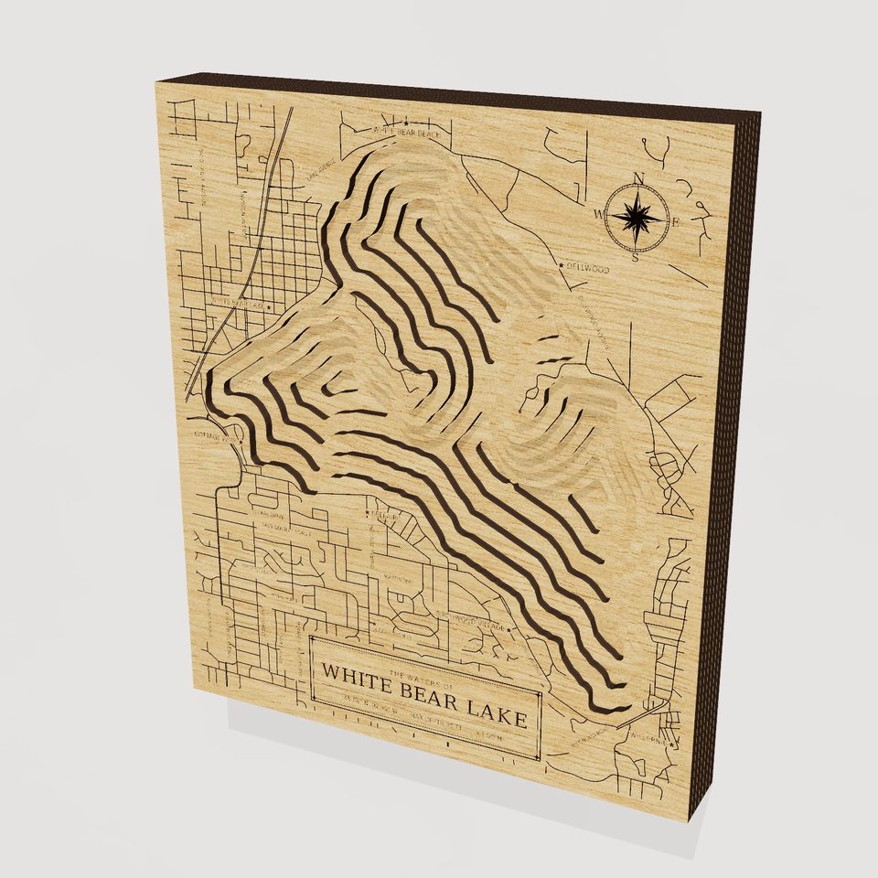 White Bear Lake 3D wood map, hero view