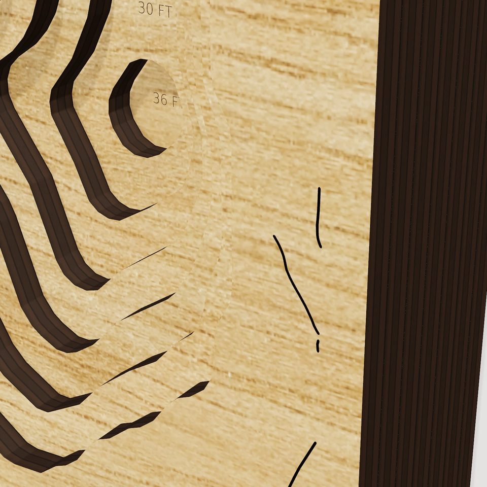 White Island Pond 3D wood map, detail view