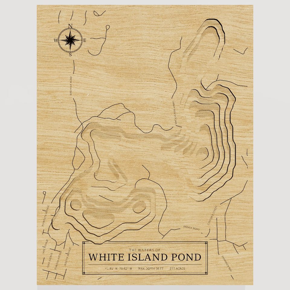 White Island Pond 3D wood map, front view