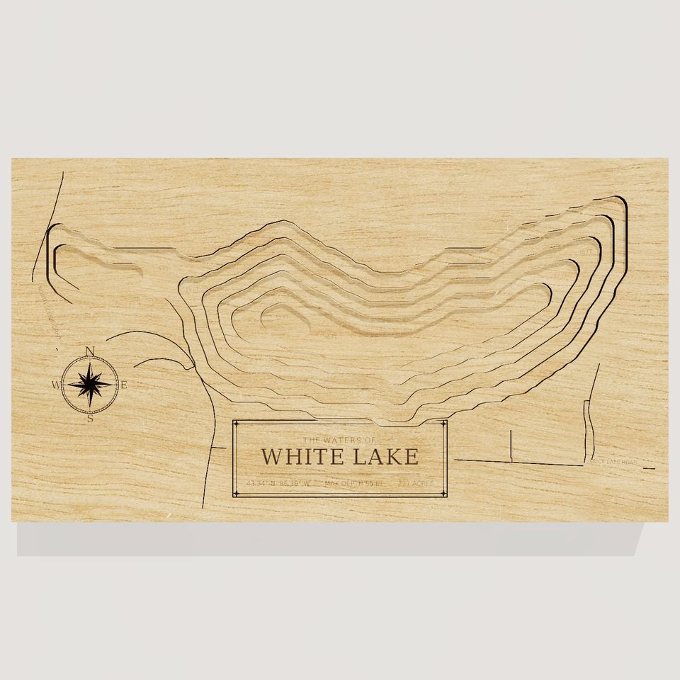 White Lake 3D wood map, front view