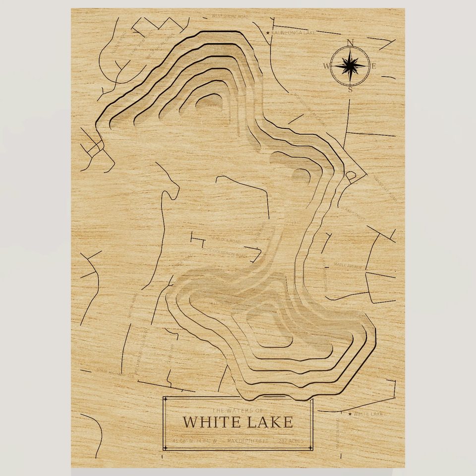 White Lake 3D wood map, front view