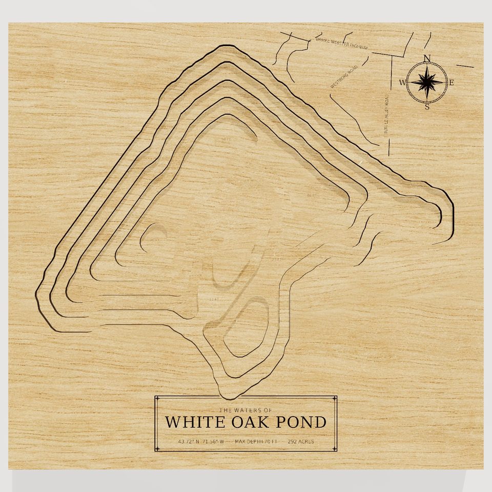 White Oak Pond 3D wood map, front view