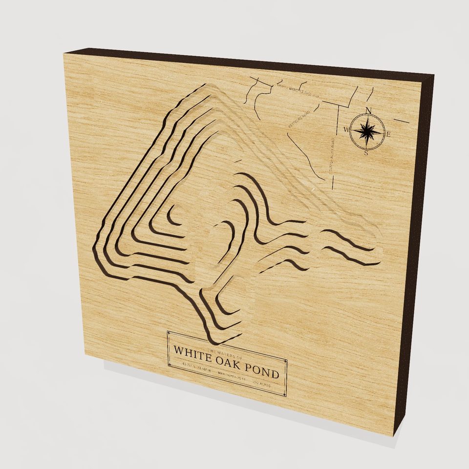 White Oak Pond 3D wood map, hero view