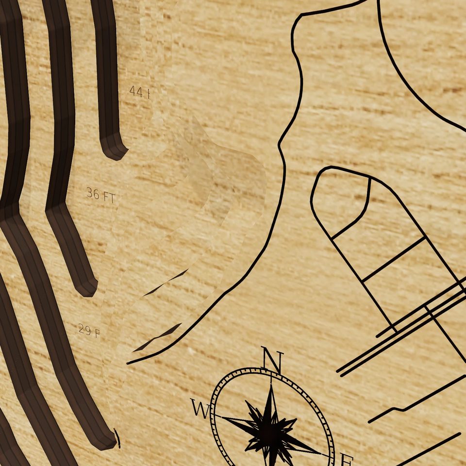 White Rock Lake 3D wood map, detail view