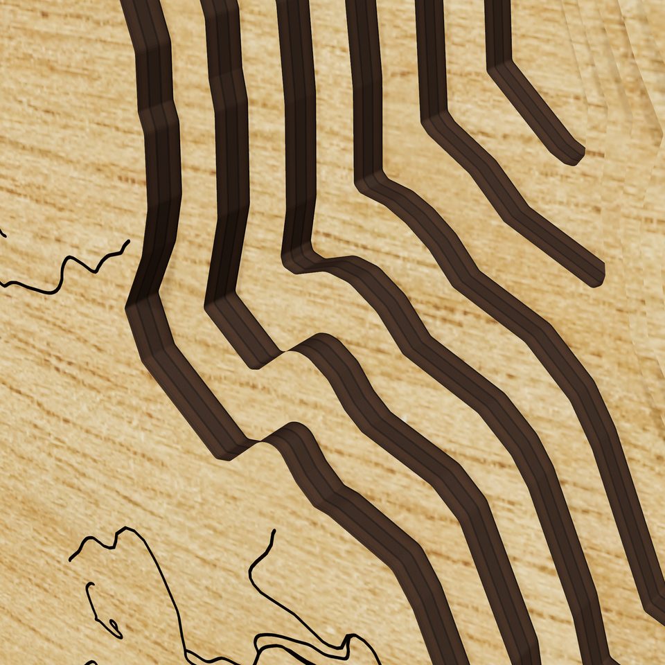 Whitefish Lake 3D wood map, detail view