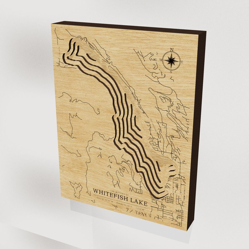 Whitefish Lake 3D wood map, hero view