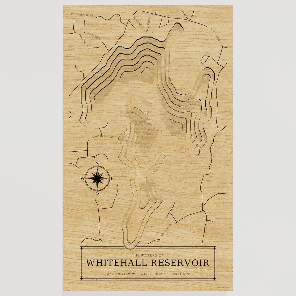 Whitehall Reservoir 3D wood map, front view