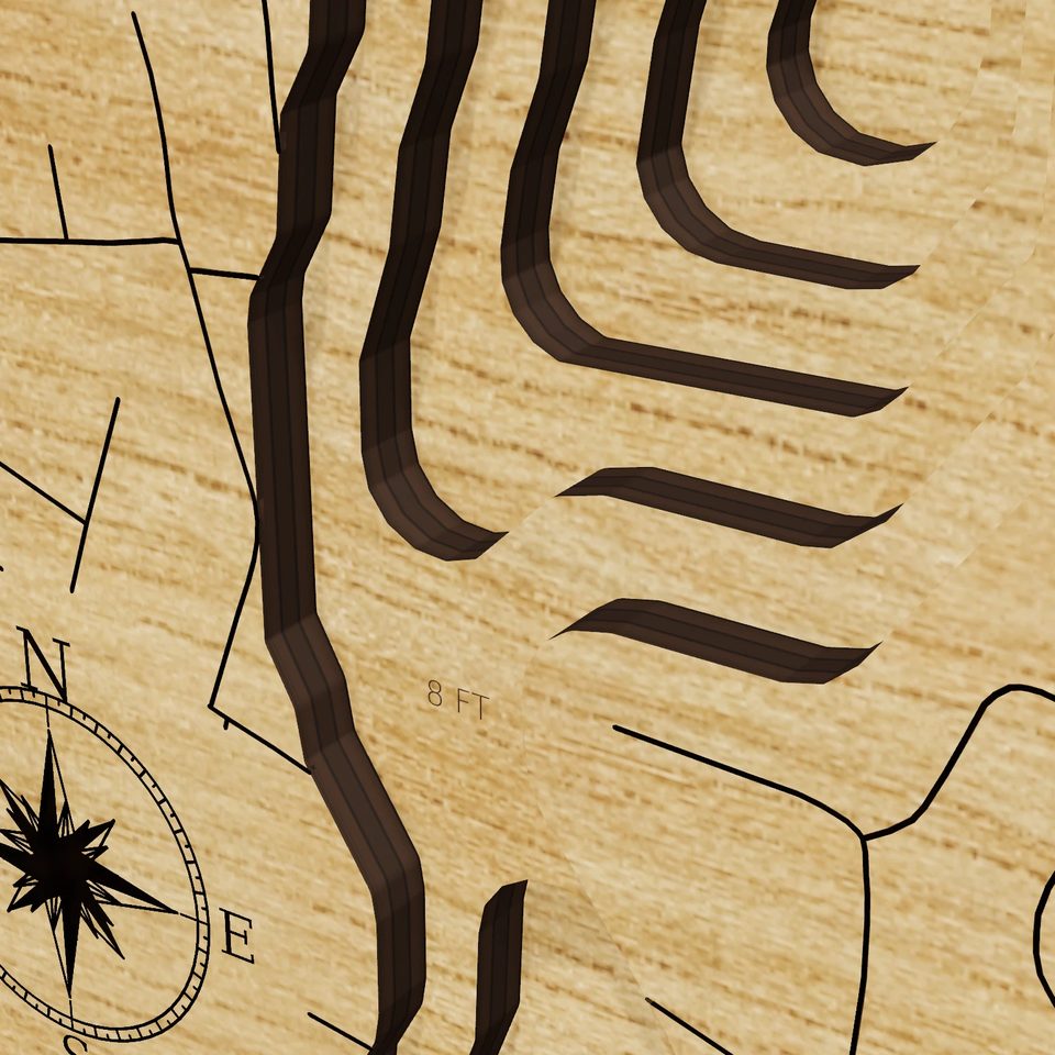 Whitmans Pond 3D wood map, detail view