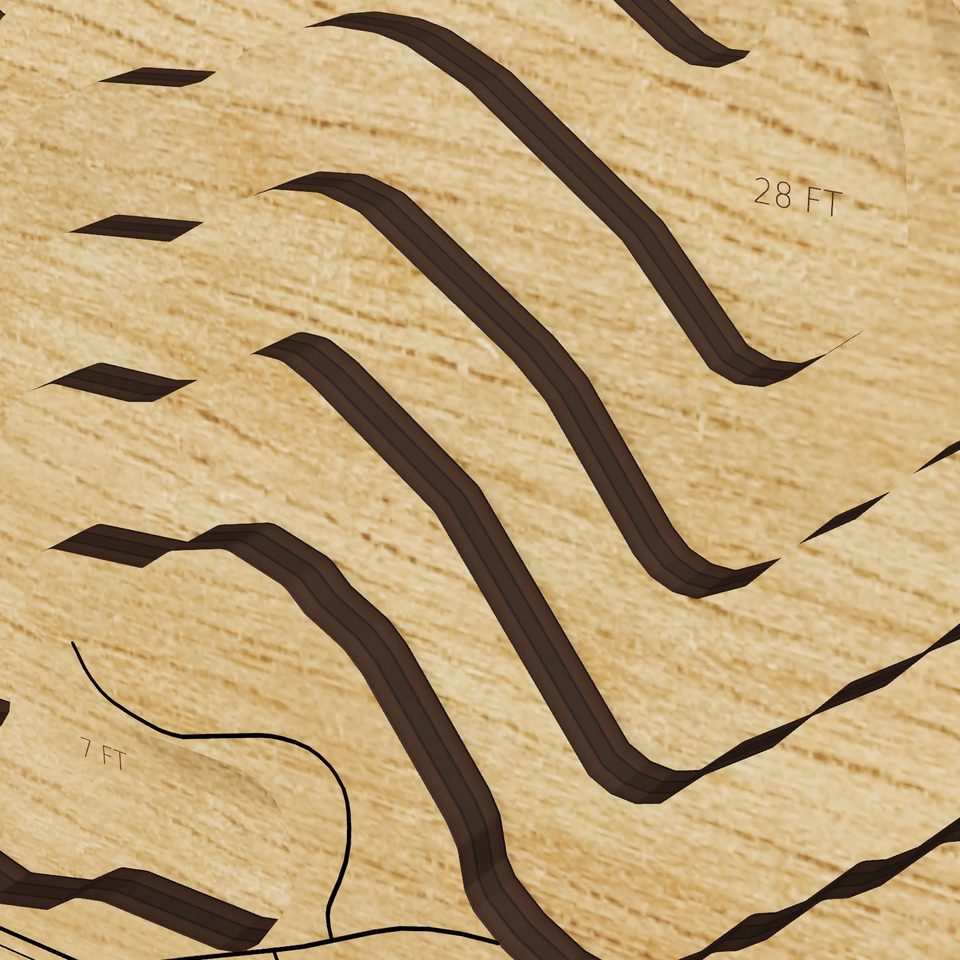 Whitmore Lake 3D wood map, detail view