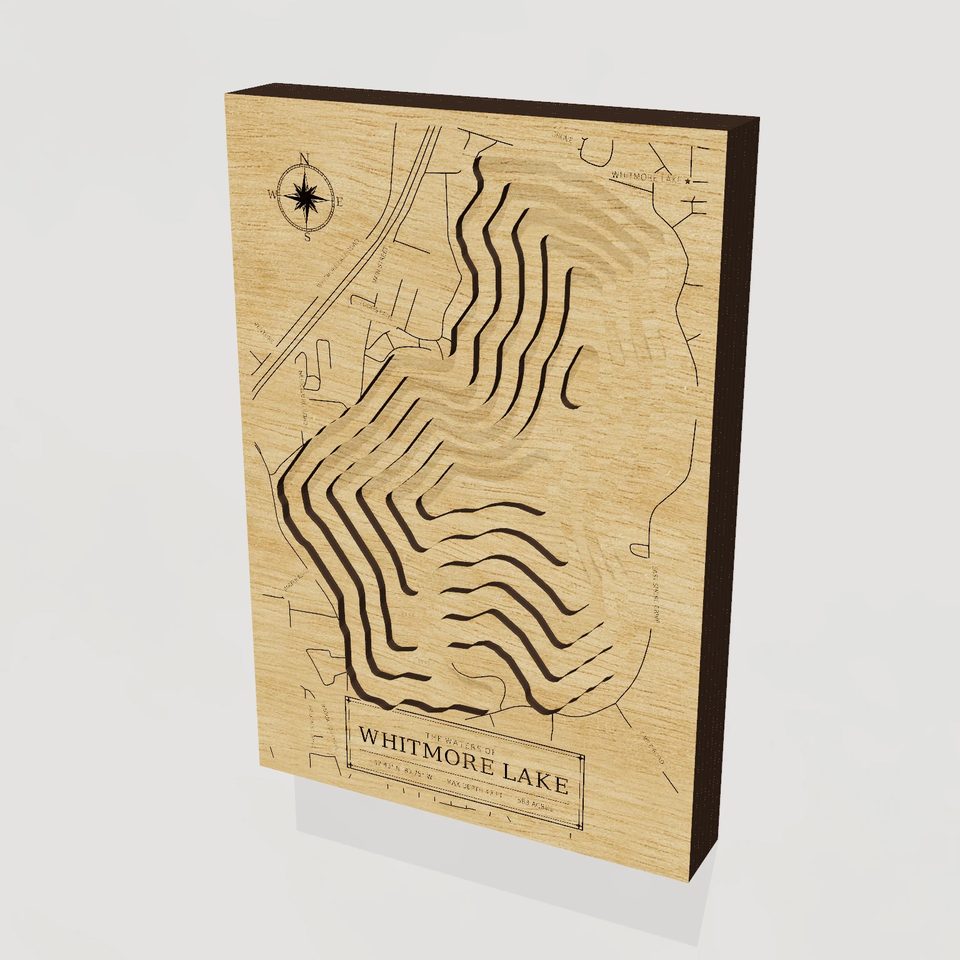 Whitmore Lake 3D wood map, hero view